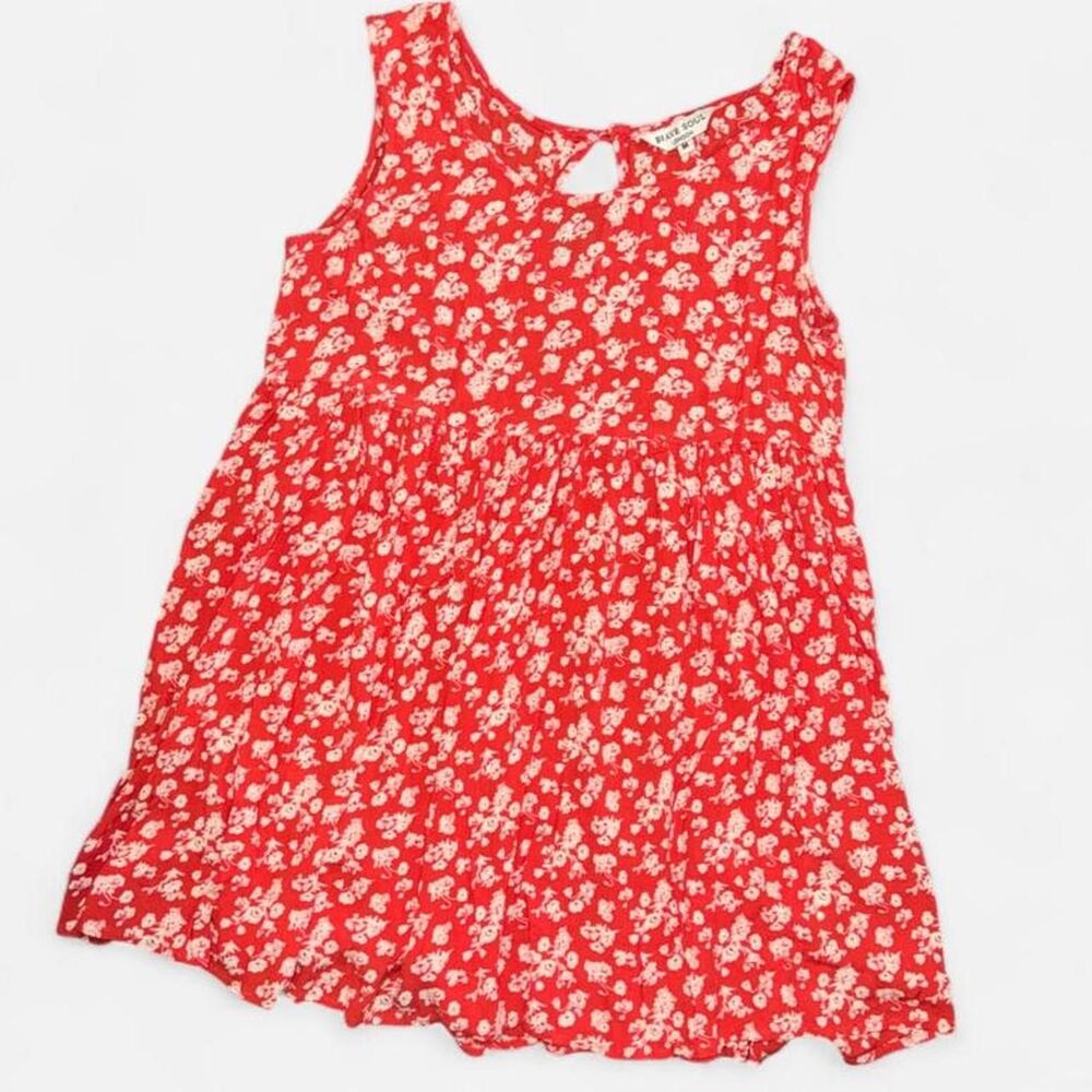 Coral Pink Floral Sleeveless Flowy Micro Babydoll Dress or Tunic, Size MEDIUM